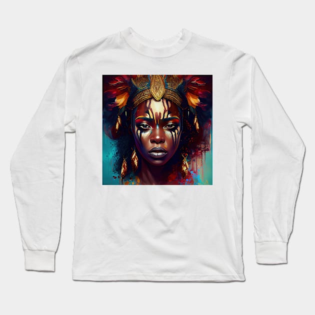 Powerful African Warrior Woman #3 Long Sleeve T-Shirt by Chromatic Fusion Studio